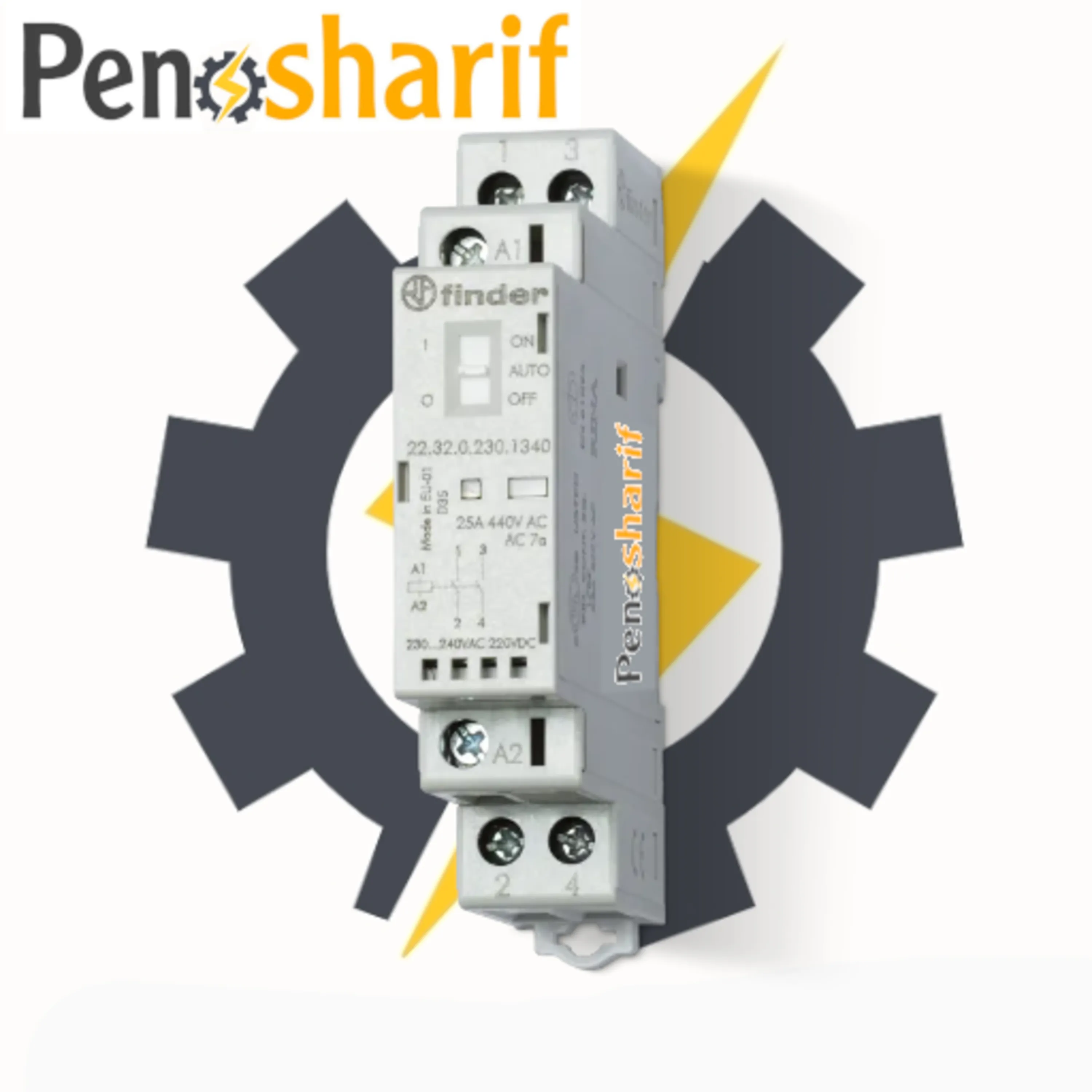 کنتاکتور فیندر بی صدا شستی دار,تک فاز , NO,2 A25 با شناسه فنی 223202301340