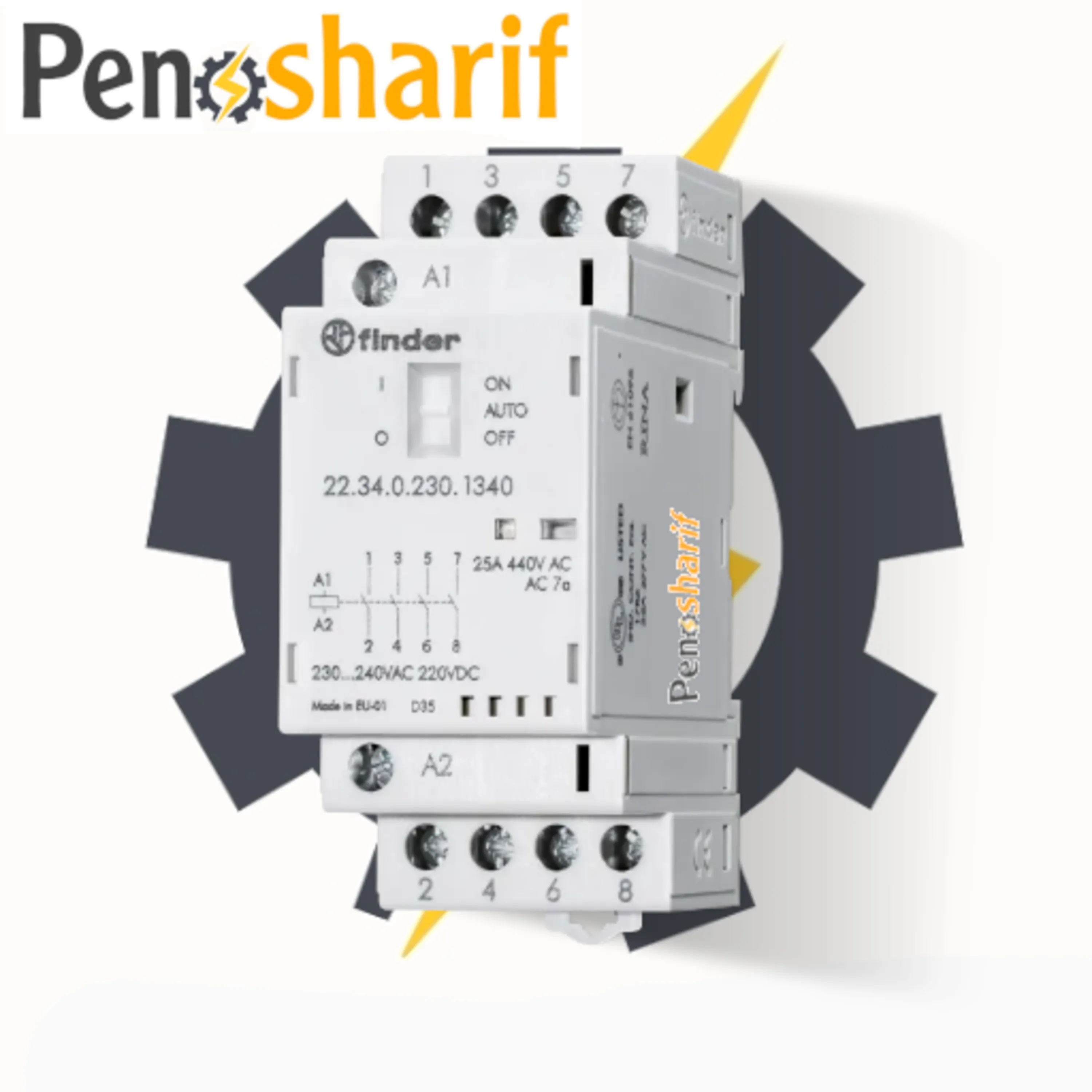 کنتاکتور فیندر بی صدا شستی دار,سه فاز , NO,4 A25 با شناسه فنی 223202301340